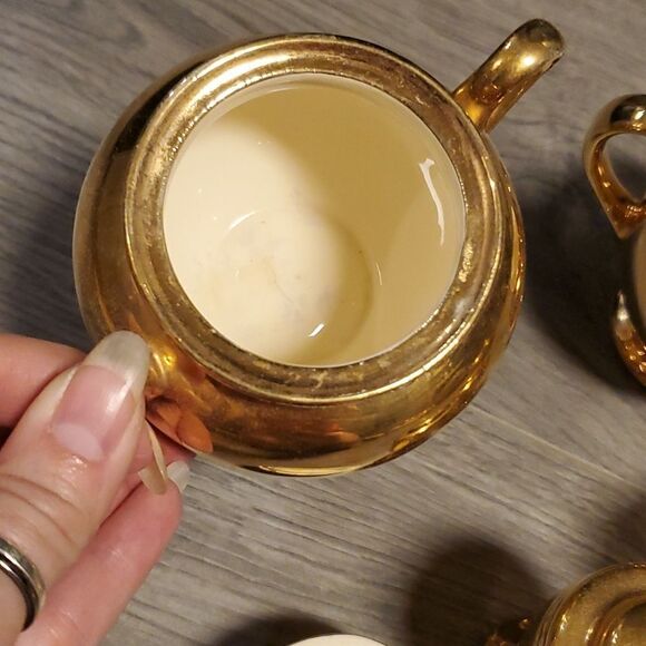 Vintage Gold Cut Glass Geo H Bowman & Son Creamer/Sugar & w/Salt/Pepper Set - Picture 3 of 8